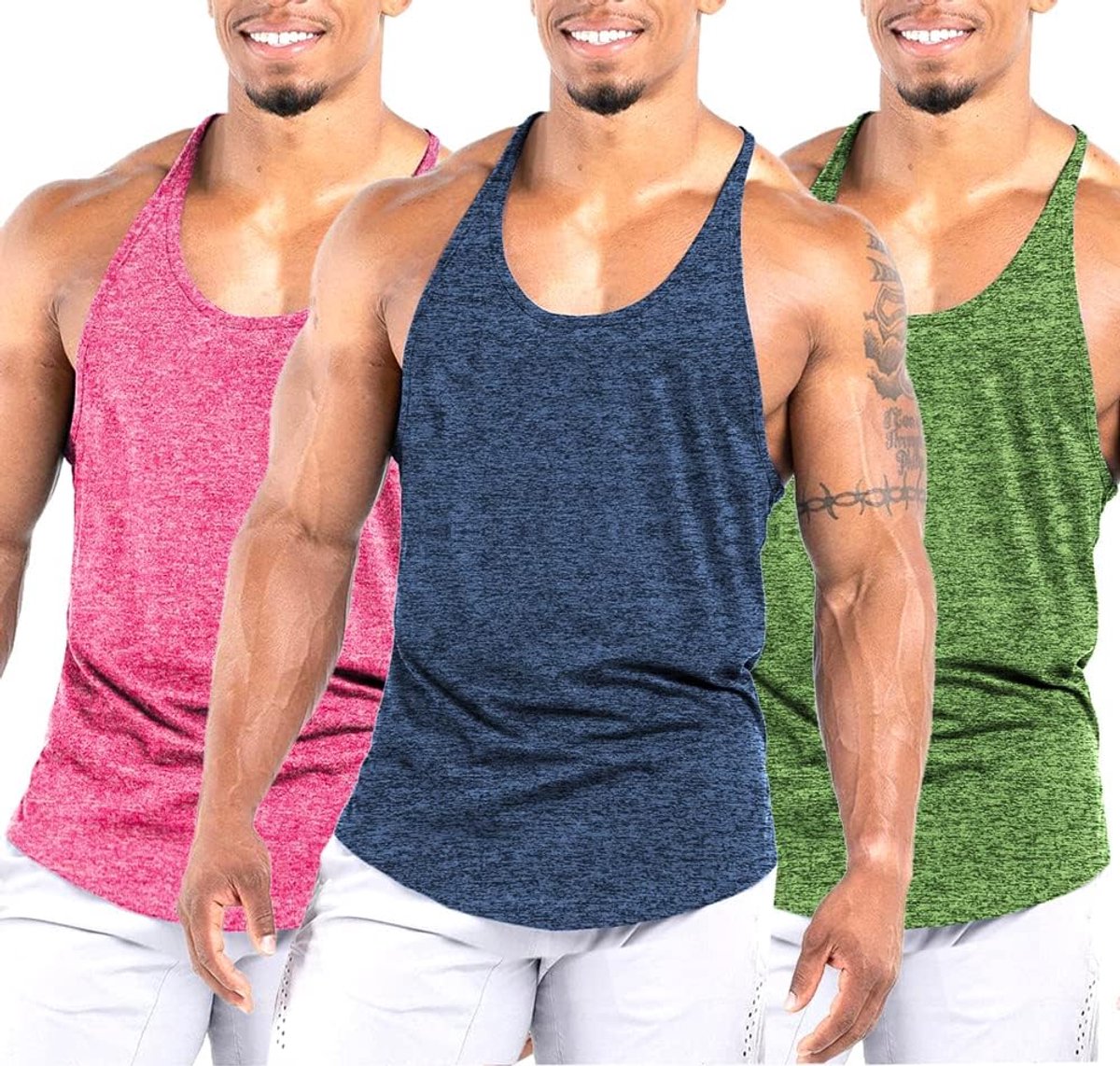Workout Stringer Tank Tops Atletische Sneldrogende Y-Back Tops Bodybuilding Spier Shirts voor Gym (1 of 3 Pack)
