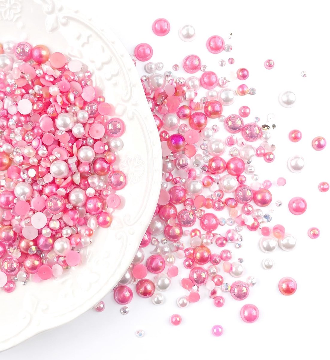 30g platte parels, gemengde witte strasssteentjes, roze edelstenen, 3mm-10mm, voor knutselen, nagelkunst, sieraden, kleding