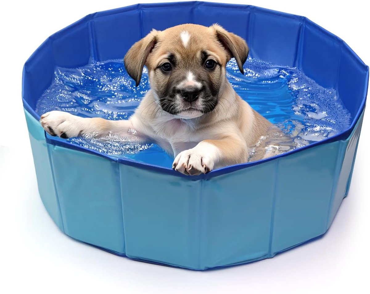 Hondenzwembad, opvouwbaar, rond, 60 x 20 cm, hondenbadje met afvoerventiel, opvouwbaar kattenzwembad, kinderbadje, blauw, hondenzwembad, herbruikbaar, voor waterspel, baden en als cadeau