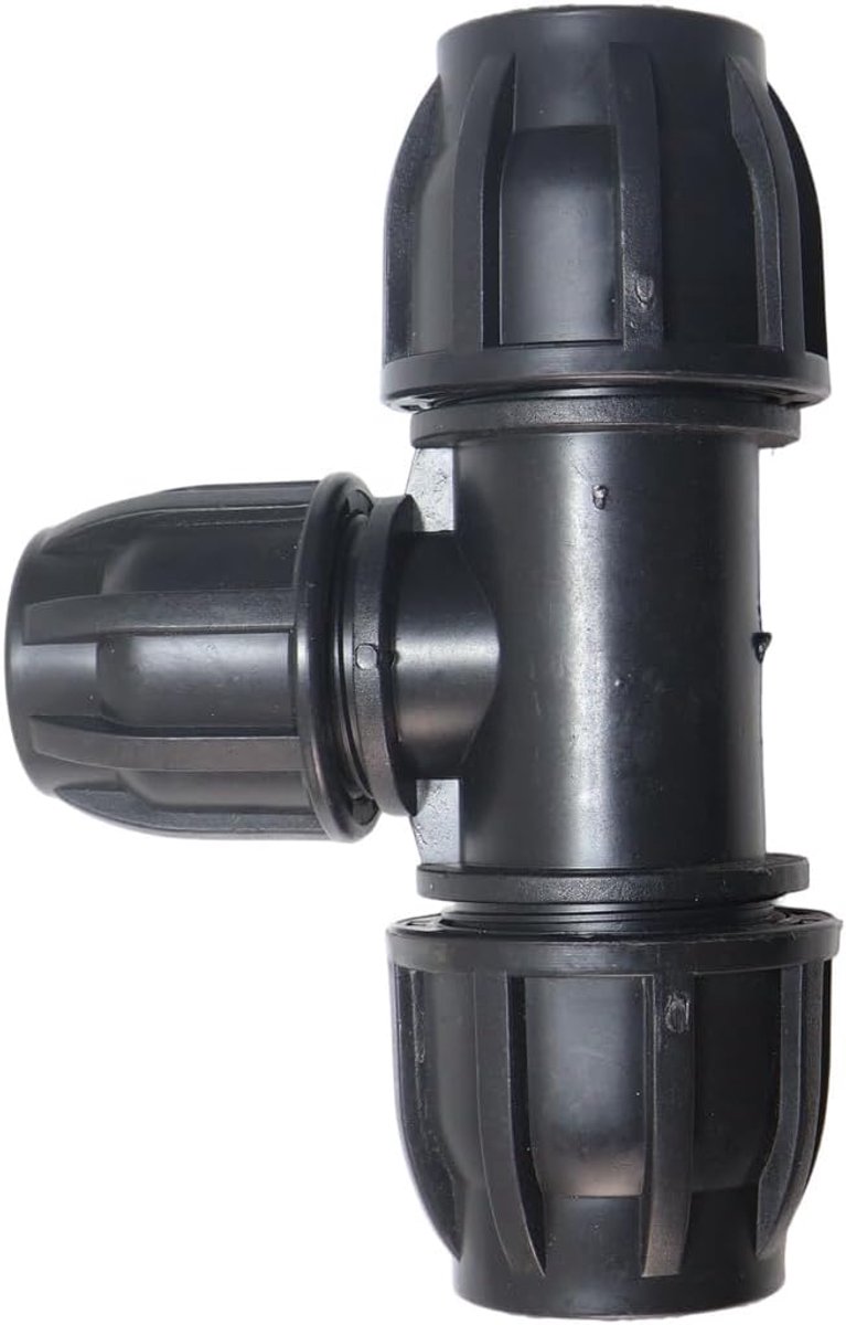3-Weg PE Pijp Snelschakelaar, T-vormige PE Pijpschroefadapter, compatibel met diameter 25mm tot 2 x 32MM buizen