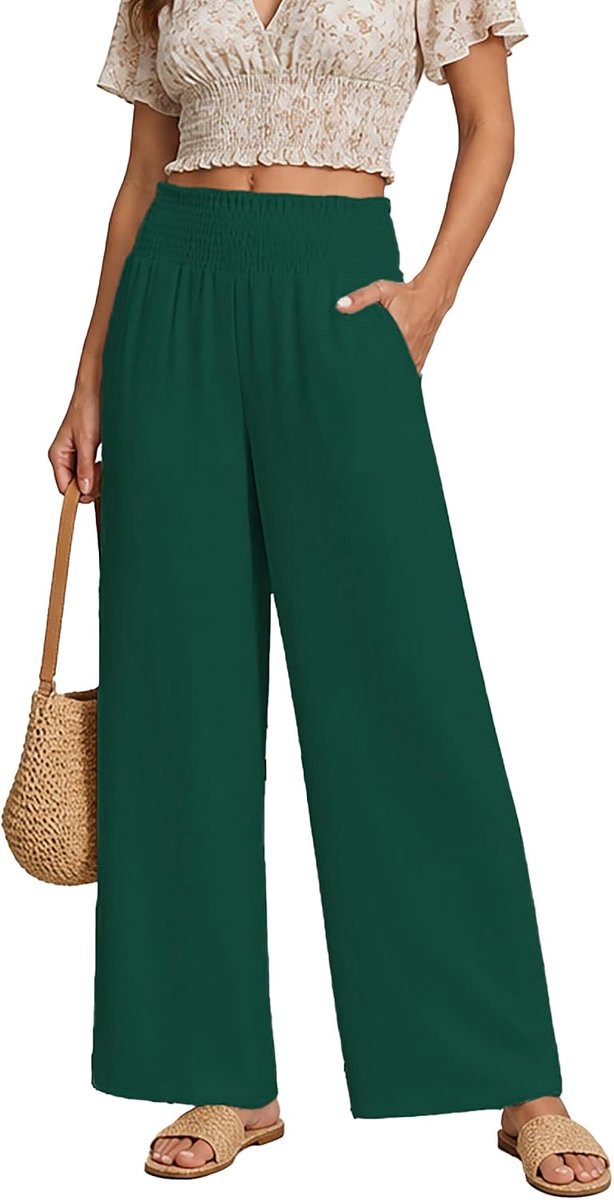 elastische hoge taille brede pijpen lounge broek S-2XL