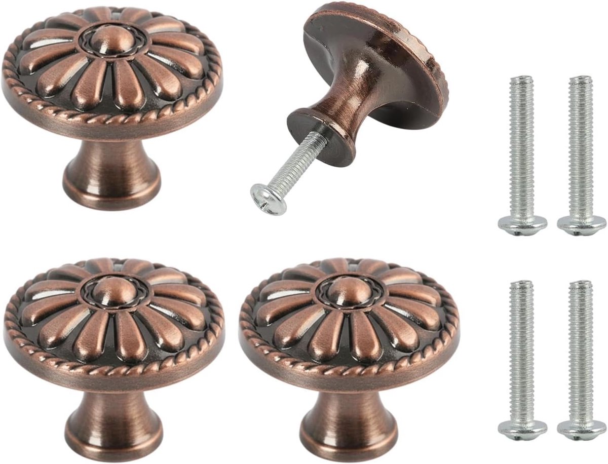 4 stuks kastknoppen vintage koperkleur - ladeknoppen voor kast - meubelknoppen oliegewreven brons voor kast ladeknoppen deurknop bloemen patroon commode knoppen keuken handgrepen