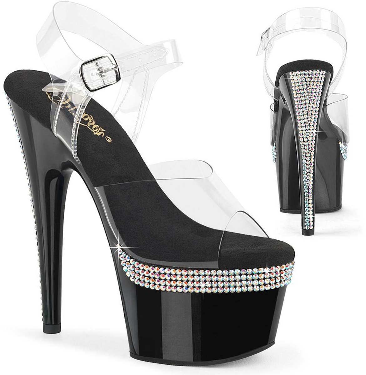 Pleaser - ADORE708PHRS Sandaal met enkelband - US 5 - 35 Shoes - Zwart/Transparant