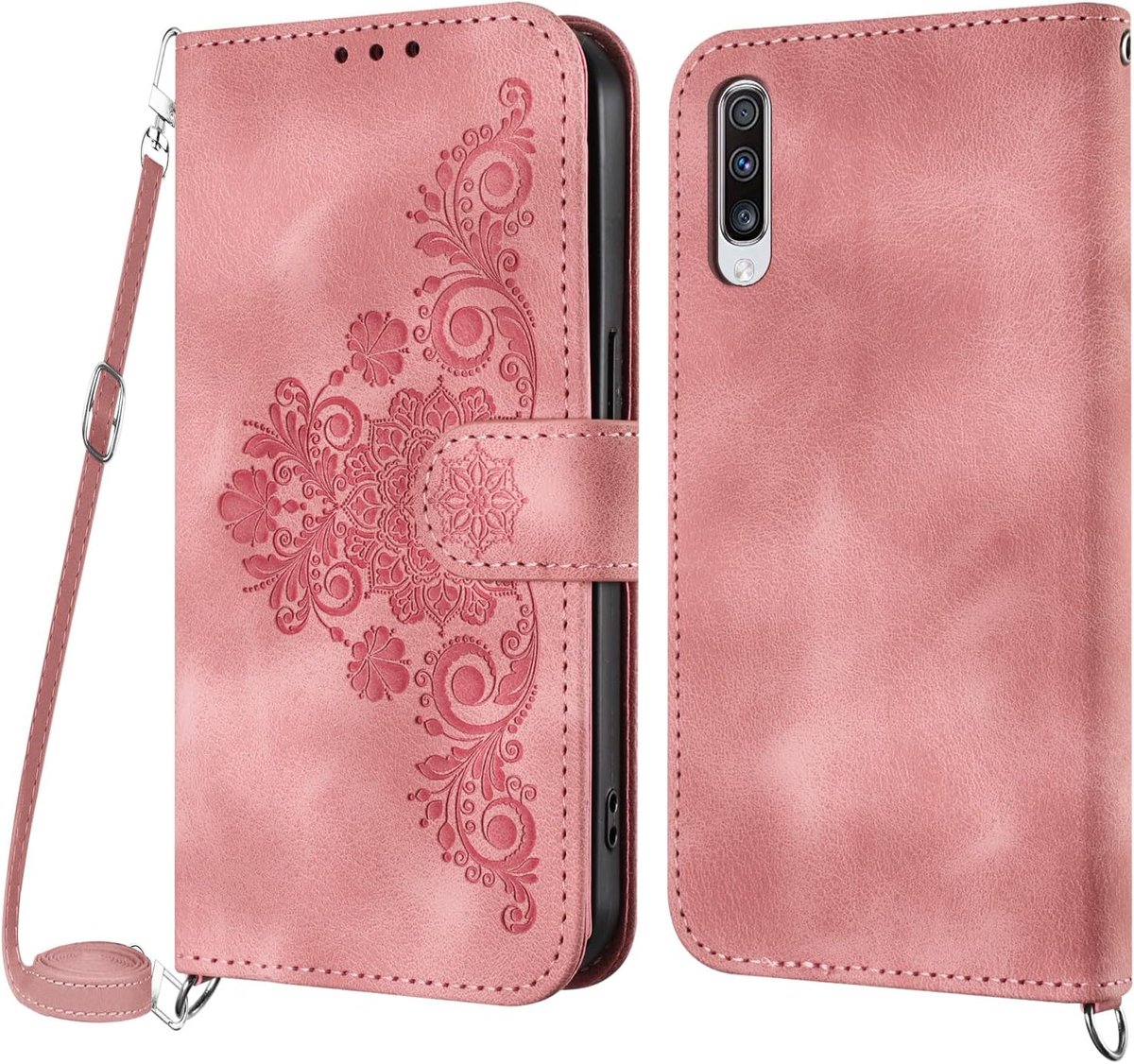 Hoesje voor Samsung Galaxy A70 / A70S met koord, Lederen Flip Wallet Telefoon met pasjeshouder Kickstand Magneetsluiting Compatibel met Samsung A70 - Roze
