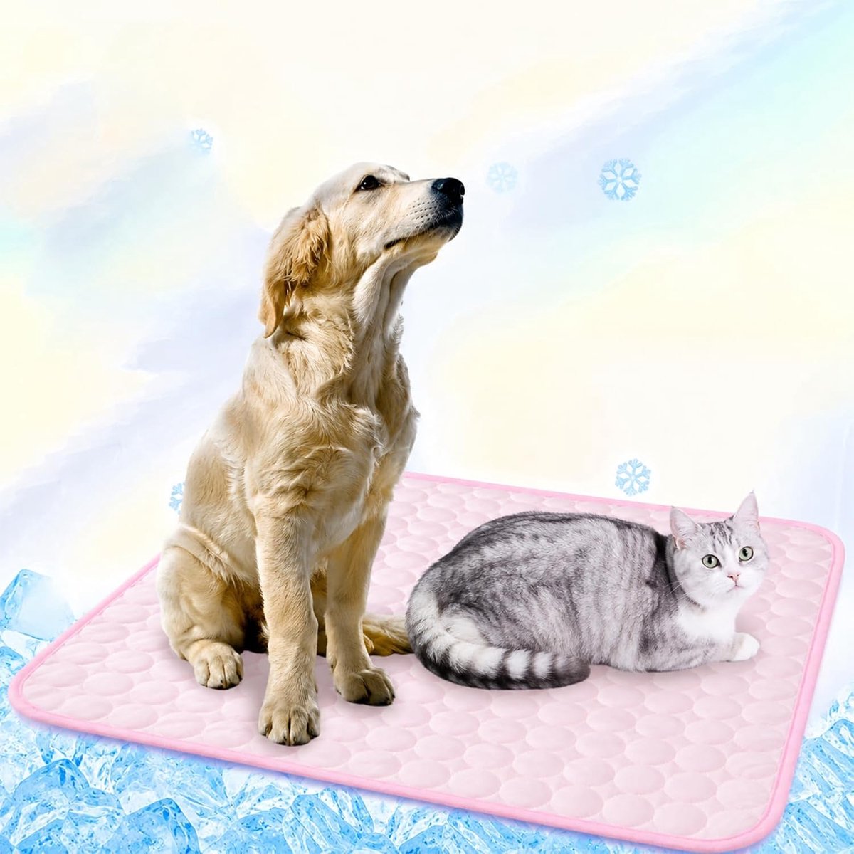 Koelmat voor honden, zelfkoelend, hondenkoelmat, zomer, koelkussen van niet-giftig, huidvriendelijk materiaal, antislip, wasbaar, voor honden en katten, cirkelvormig patroon, roze, 40 x 50 cm
