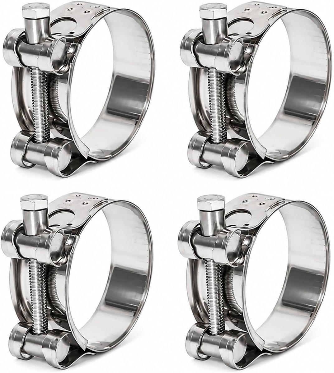 4 Stuks Slangklemmen, Roestvrij Staal Scharnierboutklemmen met T-Bout, Spanbereik 56-59mm, Verstelbare Uitlaatklem voor Uitlaatpijp, Waterslang, Motorfiets en Werkplaatsmontage