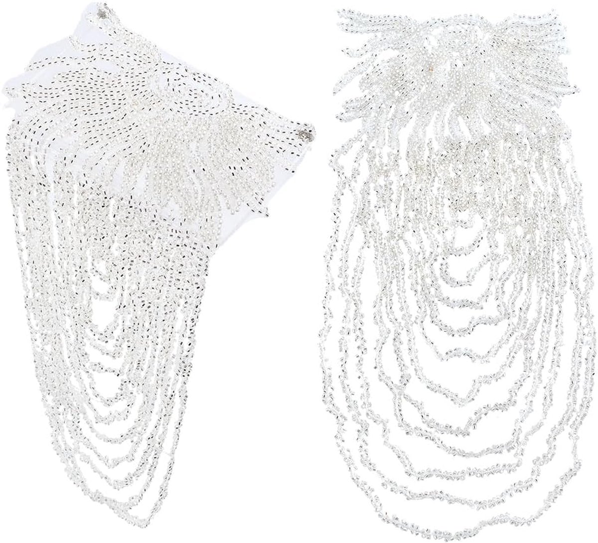 2Pcs Epauletten Schouder Patches Wit Pailletten Kraal Schouder Kwastjes Schouders Epauletten Hars Kralen Kwastje Link Chain Epaulet Kwastje Fringe Schouders Epaullette Decoratieve