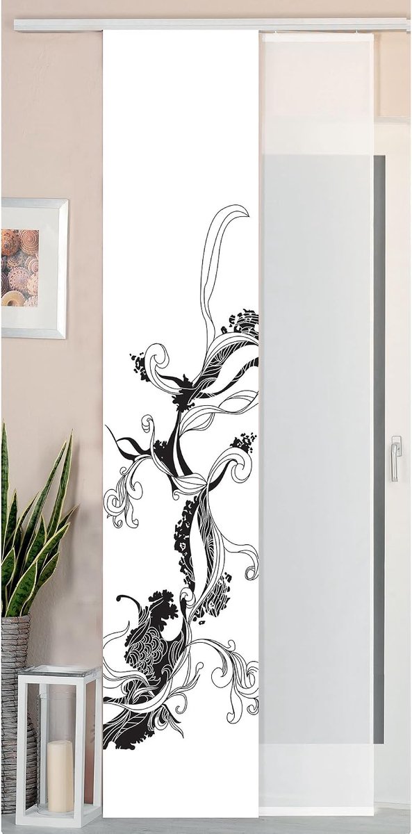Set van 2 schuifgordijnen paneelgordijn wilde zijde look en voile paneel, 245x45, Flower Tattoo, 80400