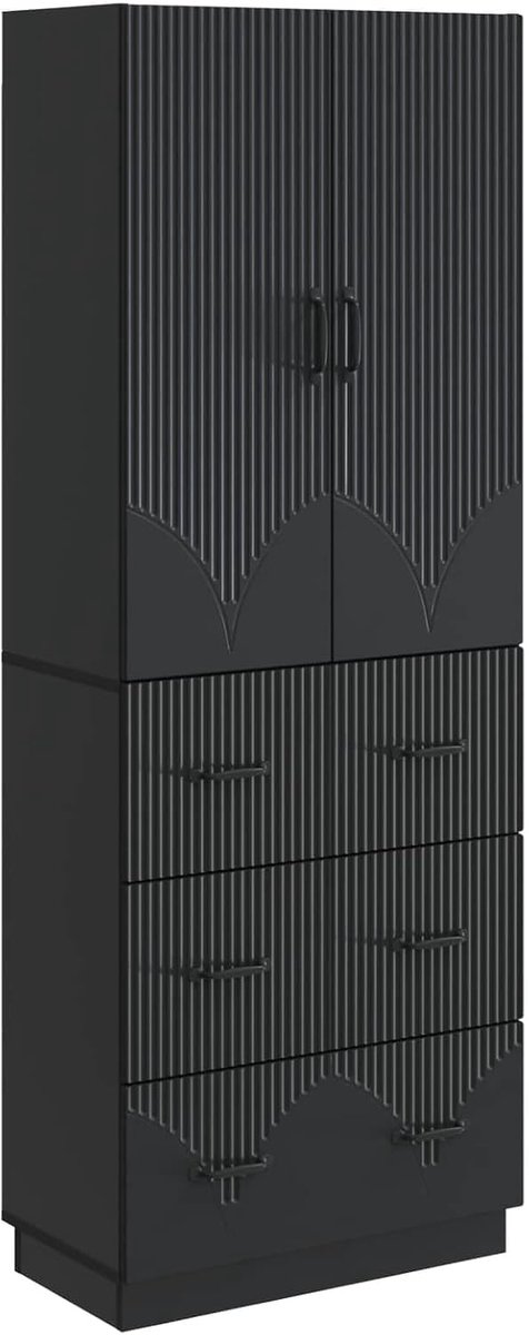 Kastset van 2 stuks, 66 x 34,5 x 87 cm, zwart, 3 laden, 2 planken, 2 deuren, schuifdeuren, verstelbaar, 20 kg per plank, 48,6 kg, voor woonkamer of kantoor