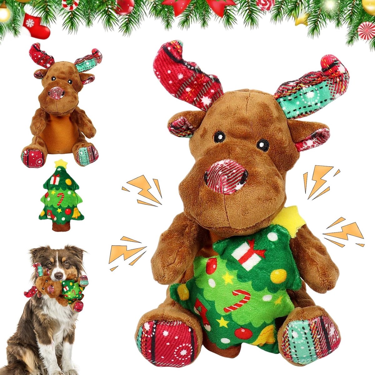 Piepend hondenspeelgoed, hond Kerstmis, interactief hondenspeelgoed, kauwspeelgoed, hondenkauwspeelgoed, kersthonden, cadeaus voor kleine, middelgrote honden