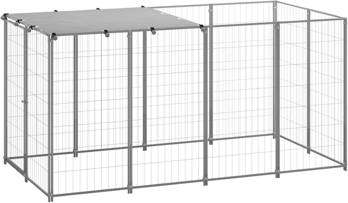 Hondenkooi voor buiten, van staal, 220 x 110 x 110 cm, kooi voor honden van staal, kooi voor grote honden, box voor honden, omheining voor honden, hondenhek