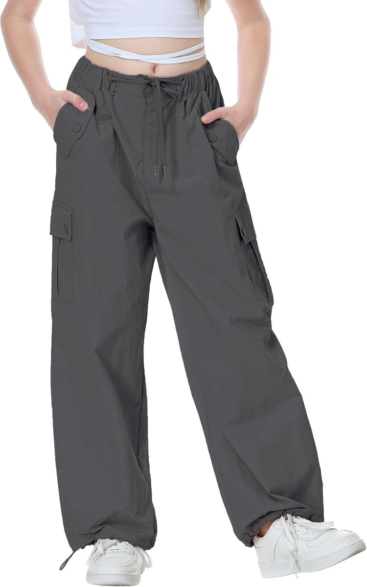 Parachute Baggy Cargo Broek voor Meisjes, Y2K Vintage Joggingbroek met Verstelbare Elastische Taille voor Kinderen