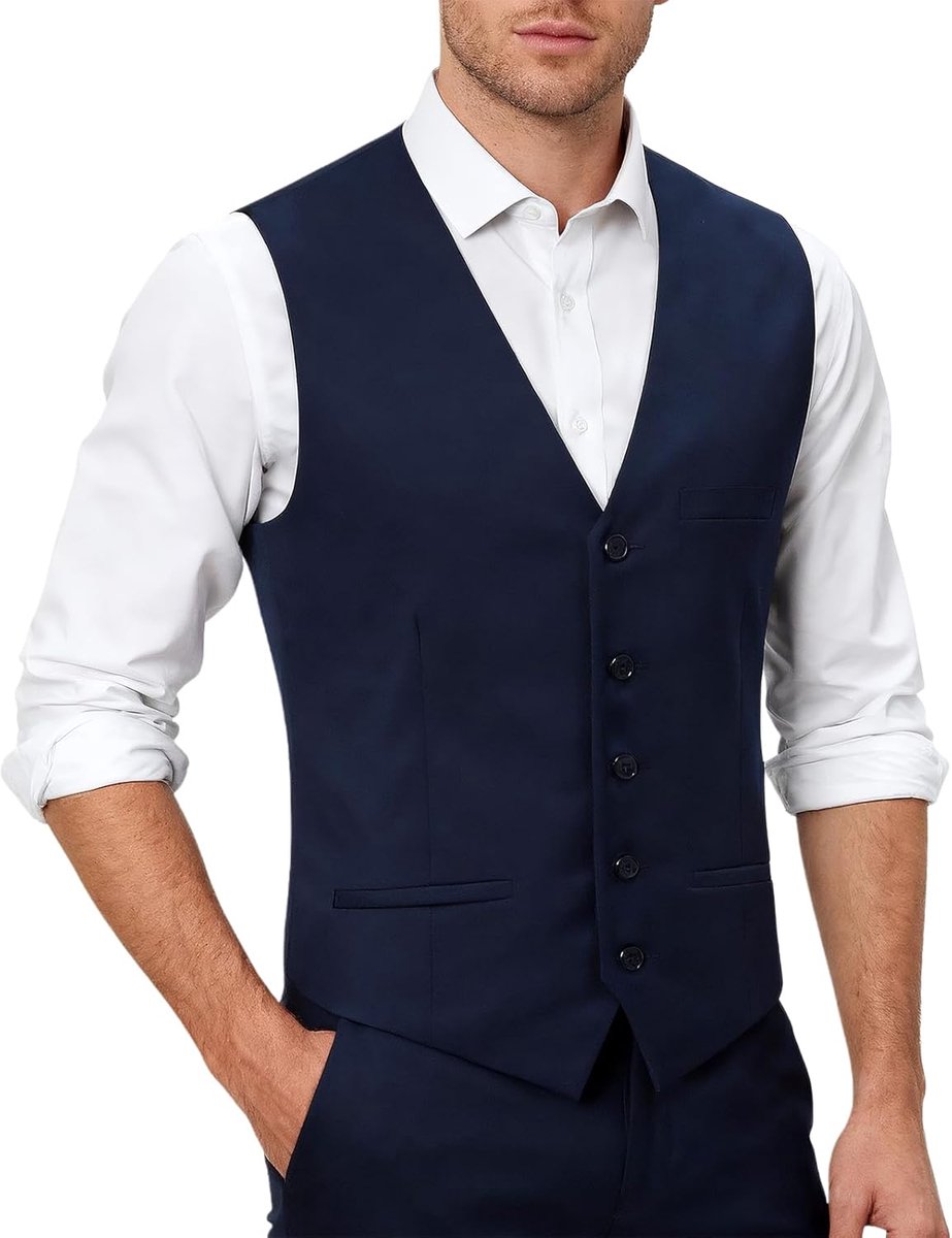 mintgreen Vest voor heren, formeel, eenrijig, smal gesneden, effen bruiloftsvest