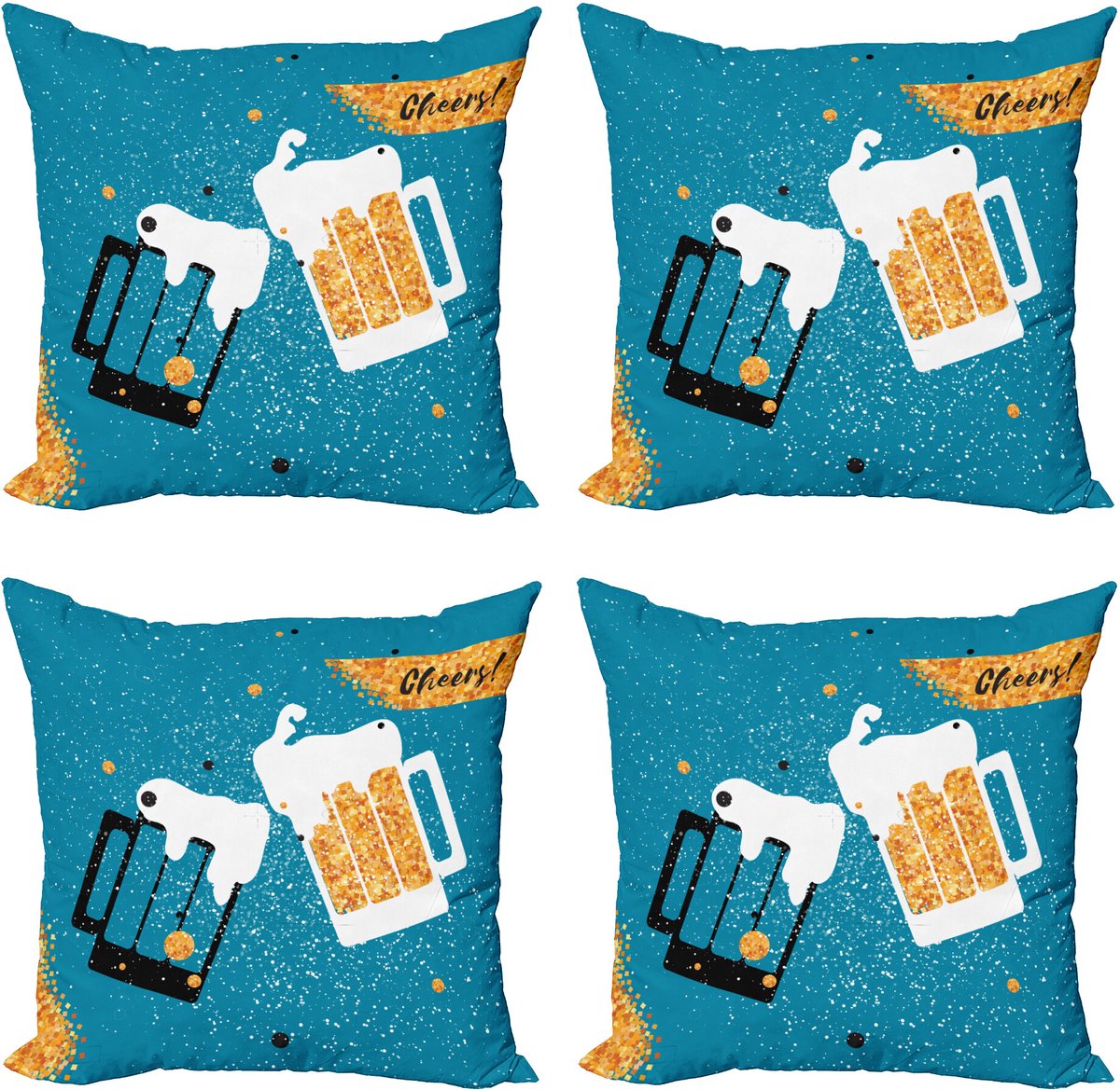ABAKUHAUS Alkohol Sierkussen Kussenhoes 4er Set, Bierkrüge Toasten, Modern Accent Dubbelzijdige Digitale Print, 50 x 50 cm, Meerkleurig