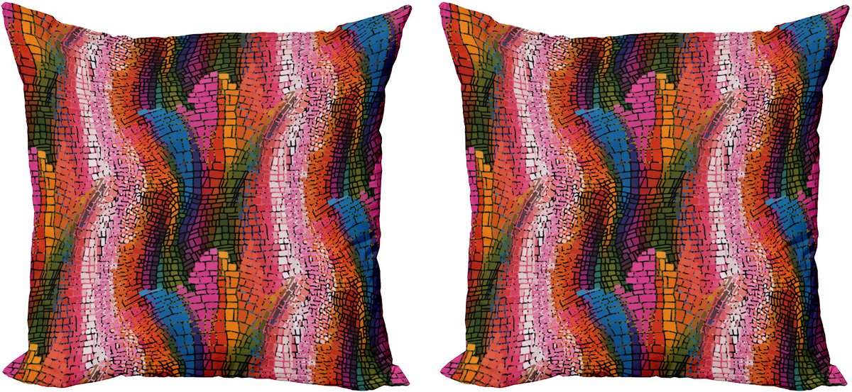 ABAKUHAUS Abstract Sierkussenhoes Set van 2, Kleurrijke Wellenförmige Mosaic, Modern Accent Dubbelzijdige Digitale Print, 50x50, Meerkleurig