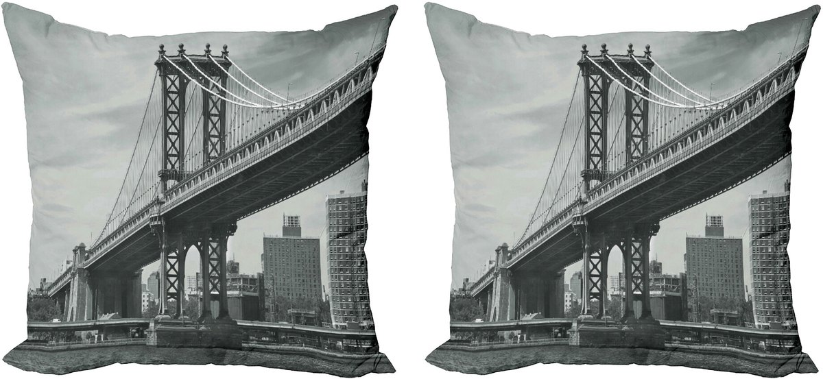 ABAKUHAUS Vintage Sierkussenhoes Set van 2, Brücke in Nieuw York Stad, Modern Accent Dubbelzijdige Digitale Print, 40x40, Grijs
