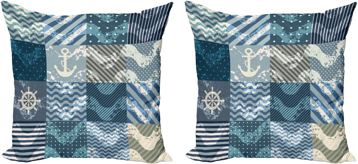 ABAKUHAUS Nautisch Sierkussenhoes Set van 2, Anker Grunge Naval, Modern Accent Dubbelzijdige Digitale Print, 60x60, Beige Blauw