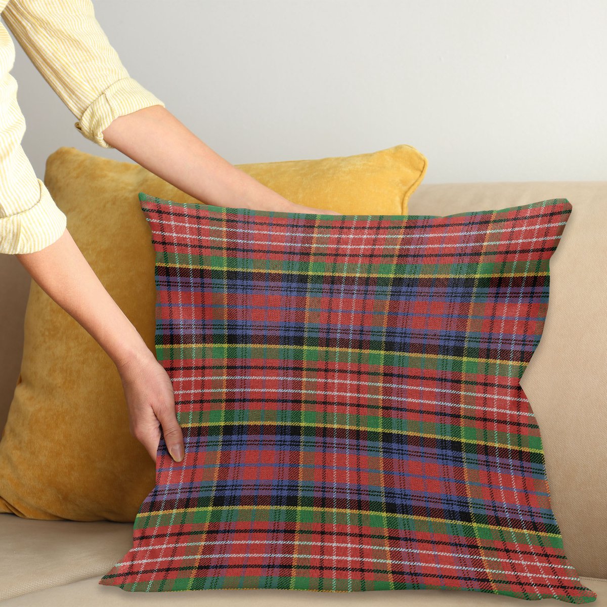 ABAKUHAUS Plaid Kussenhoes, Caledonia schottischen Stijl, Wasbare Kussenhoes met Ritssluiting, Kleurechte Heldere Kleuren en Dubbelzijdige Print, 60 x 60 cm, Meerkleurig