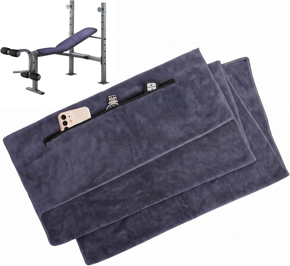 120 x 50 cm, gymhanddoek, sporthanddoek, fitnessstudio, microvezel handdoeken met ritsvak en bevestigingscapuchon voor sport, yoga, ontspanning en outdoor (lichtblauw)