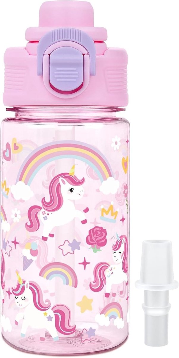 Drinkfles 380ml - roze eenhoorn - lekvrij - perfect voor school - ShopVlot