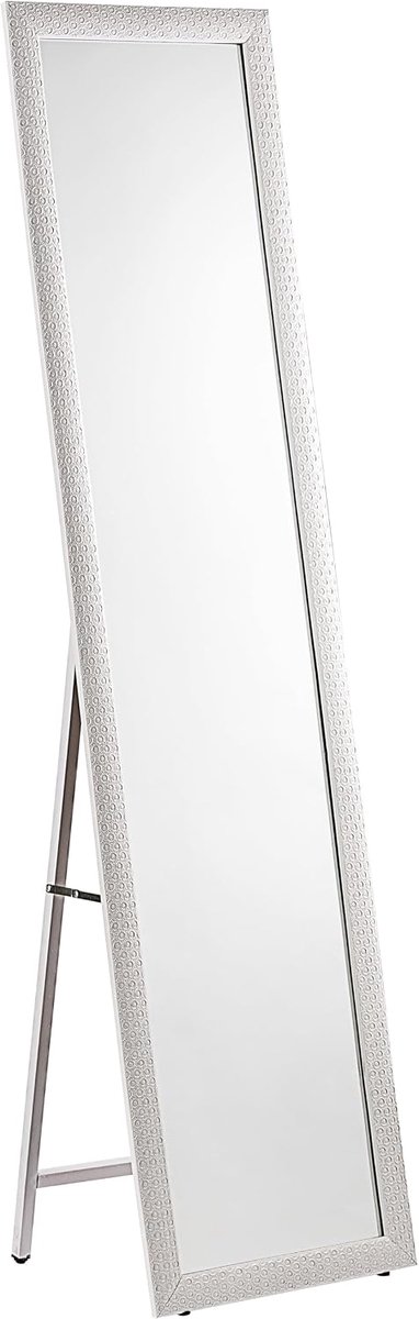 Home Vloerspiegel met stalen frame, full-body spiegel met inklapbare standaard met houten frame, geometrisch wit, 40 x 150 cm