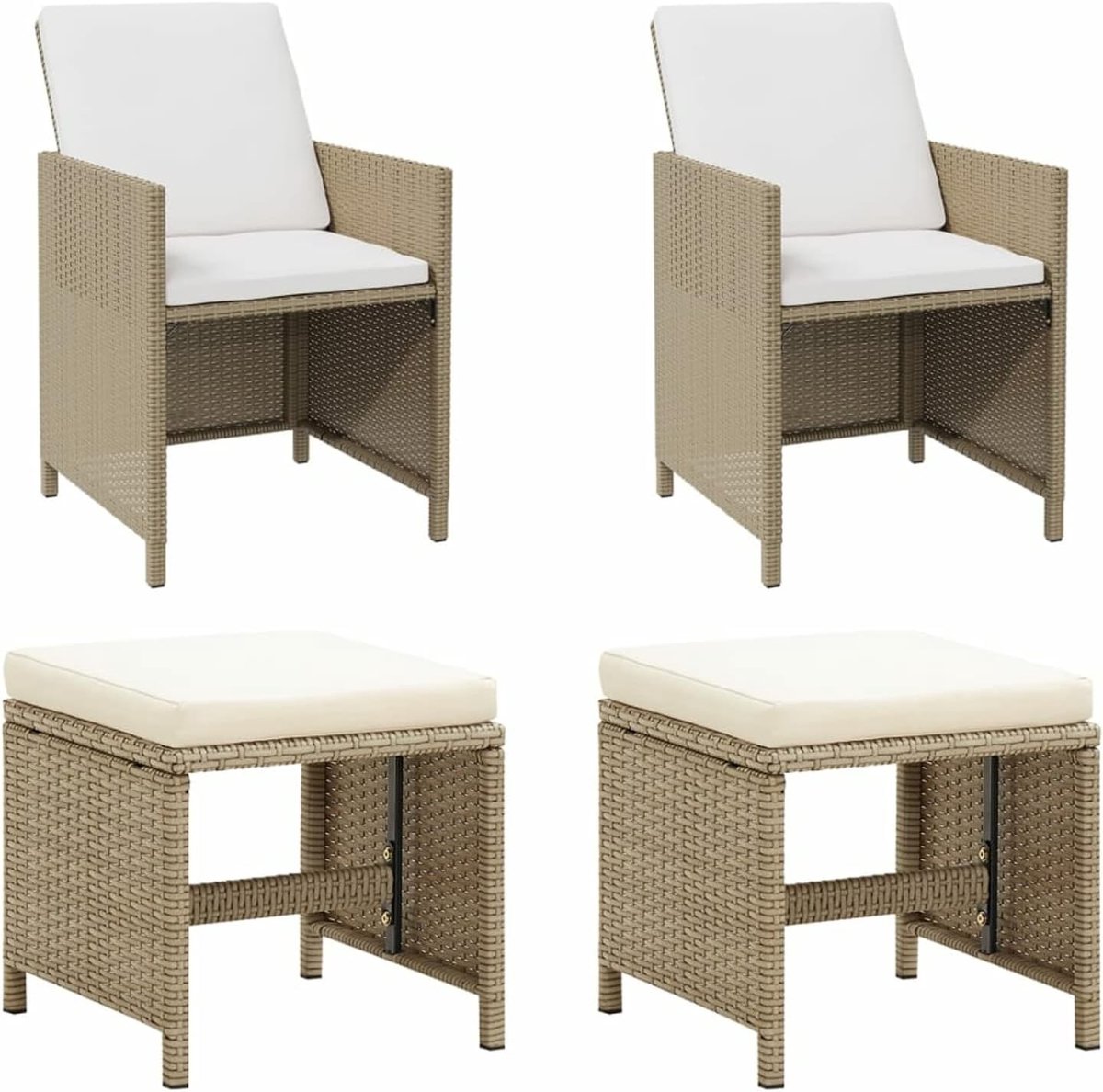 4-delige tuinstoel en kruk set tuinstoel balkonstoel rotan stoel tuinmeubelen polyrotan beige