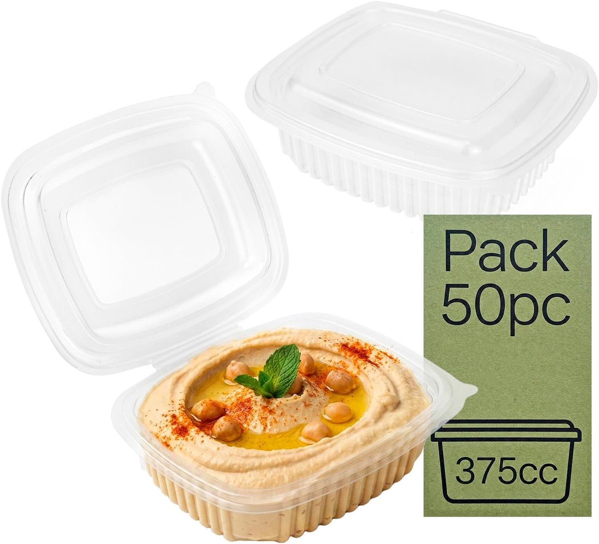 50 vershouddozen van PP-kunststof met scharnierdeksel, 375 ml, luchtdicht, herbruikbaar, voor warme of koude gerechten, geschikt voor magnetron en vriezer, ideaal voor Take Away, maaltijdprep