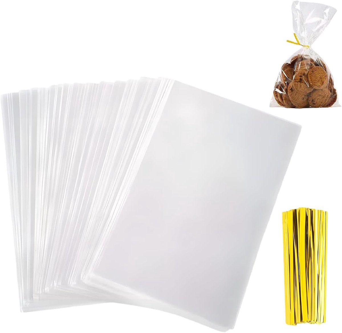 300 stuks snoepzakjes 15 x 10 cm met 300 twist-bindingen kleine zakjes voor snoep voor bruiloft, verjaardag, Kerstmis, feest, snoep, cadeauzakjes