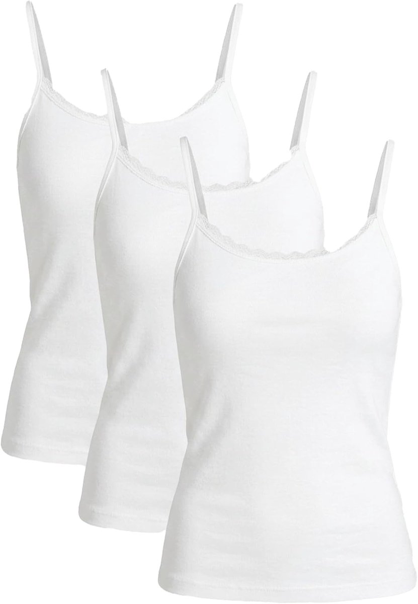 Set van 3 damestops met spaghettibandjes met kanten rand, elastische basic cami voor dagelijks gebruik, comfortabel nauwsluitend onderhemd, veelzijdige top met bandjes om te combineren en