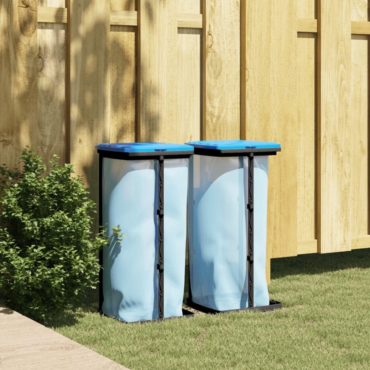 Vuilniszakhouder 2 stuks zwart en blauw 60 liter, opvouwbare vuilniszakstandaard met deksel voor keuken, tuin, camping, picknick en grillen