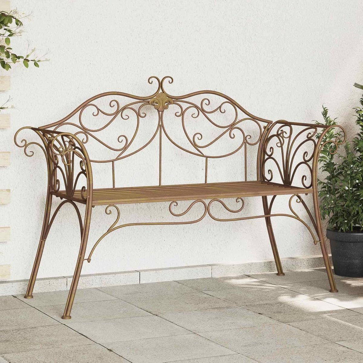 2-zits Staal 130x47x90 cm Antiek Bruin – Weerbestendige Buitenbank voor Tuin, Achtertuin of Terras – Stevige Constructie, Matte Afwerking, 150 kg Draagkracht per Zitplaats