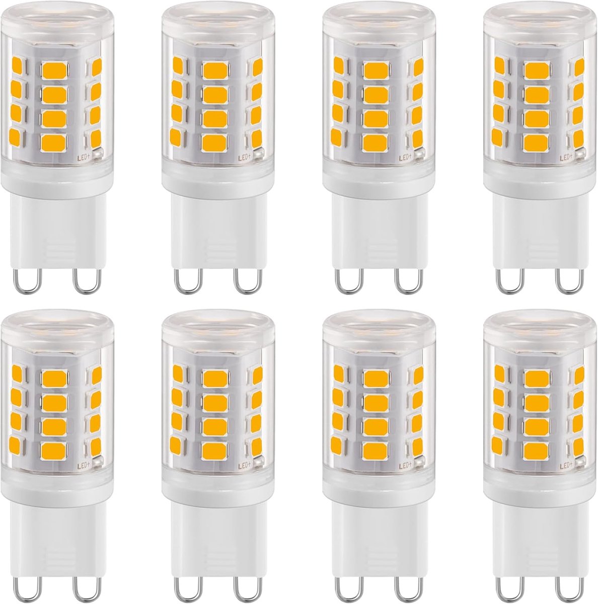 LED-gloeilamp, 2 W, warm wit, 2700 K, 280 lumen, G9 led-gloeilamp, komt overeen met een halogeenlamp van 28 W, geen flikkering, AC 220-240 V, 360 graden stralingshoek, verpakking van 8 stuks