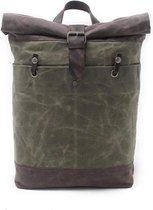 Moodadventures | Tassen | Rugzak Groen Canvas Oiled Waxed - Leer | Met Beschermend Laptopvak | 30x11x45 cm.