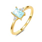 Twice As Nice Ring in 18kt verguld zilver, zirkonia baguette, blauwe aquamarijn kleur, 2 zirkonia  58