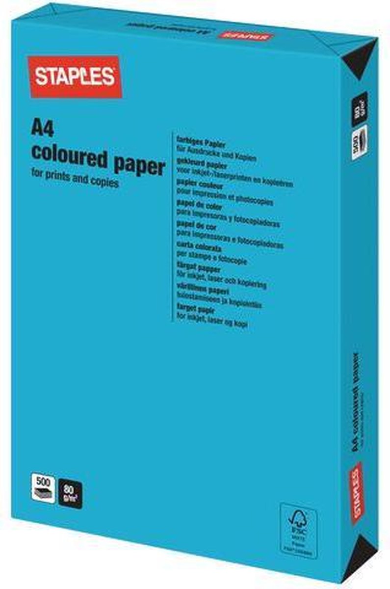 Staples papier A4 gekleurd azuurblauw 500 vel