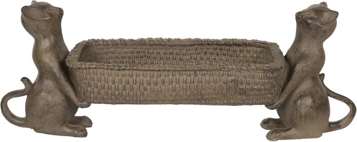 Clayre & Eef Serveerschaal 48*14*17 cm Grijs Kunststof Rechthoek Katten Kaarsenplateau Dienblad Decoratie Schaal