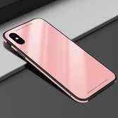 SULADA metalen frame hoes van gehard glas voor iPhone XS Max (roze)