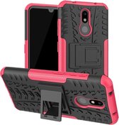 Tire Texture TPU + PC Shockproof Case voor Nokia 4.2, met houder (roze)