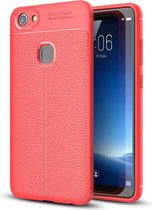 Voor Vivo V7 Litchi Texture Soft TPU Anti-skip beschermhoes achterkant van de behuizing (rood)