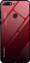 Voor Huawei Honor 7C / Enjoy 8 / Y7 (2018) Kleurverloop glazen behuizing (rood)