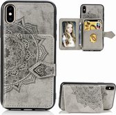 Voor iPhone XS Max Mandala reliÃ«f magnetische doek PU + TPU + pc-hoes met houder en kaartsleuven en portemonnee en fotolijst en riem (grijs)
