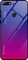 Voor Huawei Honor 7C / Enjoy 8 / Y7 (2018) Gradient Color Glass Case (rood blauw)