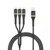 WIWU - Micro USB kabel - USB C Kabel -  Lightning USB kabel - naar USB 2.0 - Snellader- Nylon -1.2 meter - Zwart