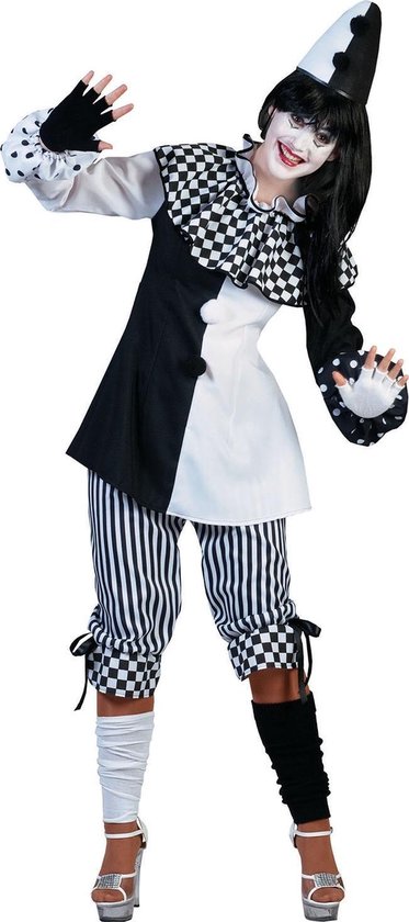 Funny Fashion - Pierrot Kostuum - Clown Classico - Vrouw - - Maat 44-46 - Carnavalskleding - Verkleedkleding