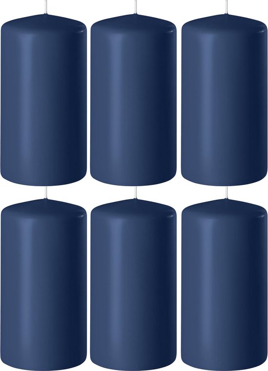 8x Donkerblauwe cilinderkaarsen/stompkaarsen 6 x 12 cm 45 branduren - Geurloze kaarsen donkerblauw - Woondecoraties