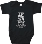 Baby Rompertje If you can read this you're close enough to change my diaper -  Maat 74/80 - Korte mouw zwart