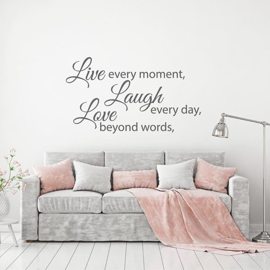 Muursticker Live Laugh Love - Donkergrijs - 80 x 45 cm - woonkamer alle muurstickers slaapkamer