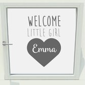 Geboorte Sticker Welcome Little Girl Met Naam - Donkergrijs - 80 x 121 cm - raam en deurstickers - raamsticker geboorte alle