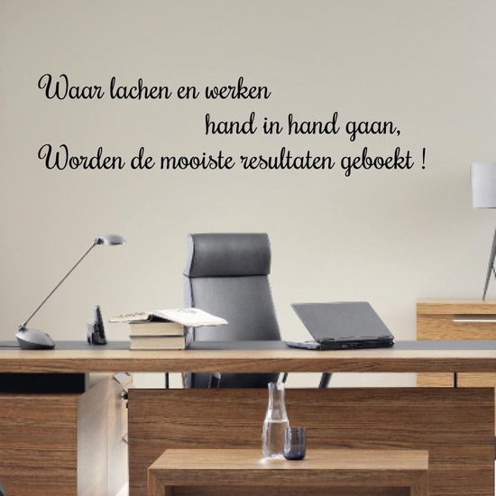 Muursticker Waar Lachen En Werken - Wit - 80 x 21 cm - nederlandse teksten bedrijven