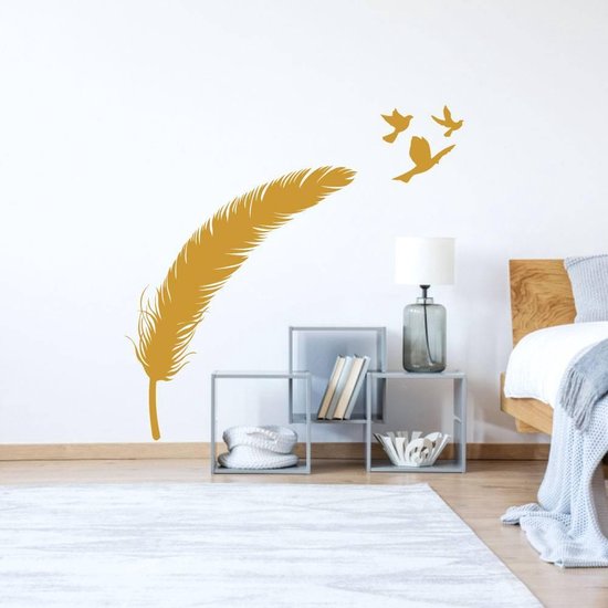 Muursticker Veer Met Vogels - Goud - 80 x 80 cm - woonkamer slaapkamer baby en kinderkamer alle